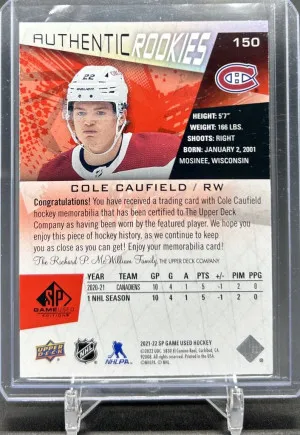 2021-22 SP Game Used Cole Caufield Authentic Rookies Jersey #150 back